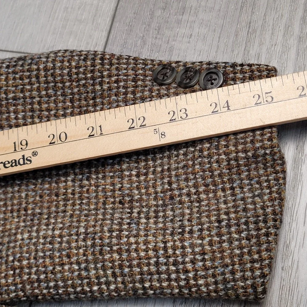 🐑Vintage 1970s Harris Tweed Blazer Men 44R Brown Houndstooth 100% Scottish Wool